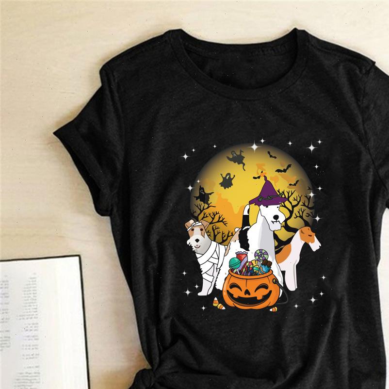 

dogs pumpkin bats printed womens halloween summer harajuku vogue short sleeve graphic streetwear femme, White
