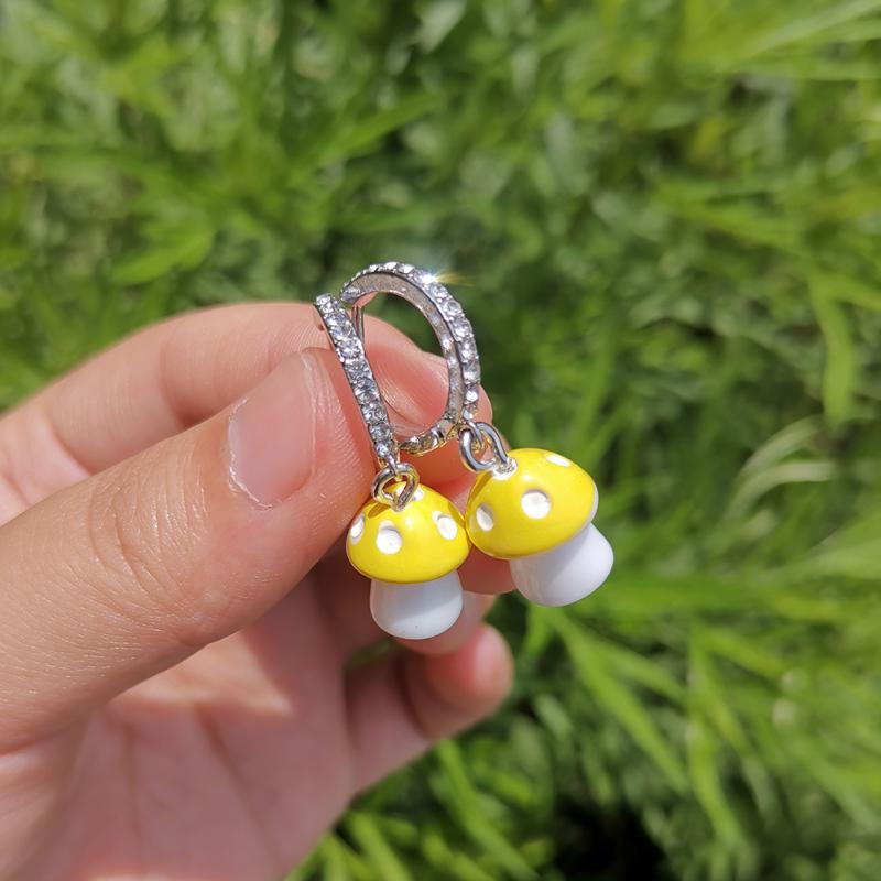 

Hoop & Huggie Trendy 2021 Cute Candy Colors Mushroom Dangle Earrings Exquisite Rhinestone For Women Girls Party Jewelry Gift