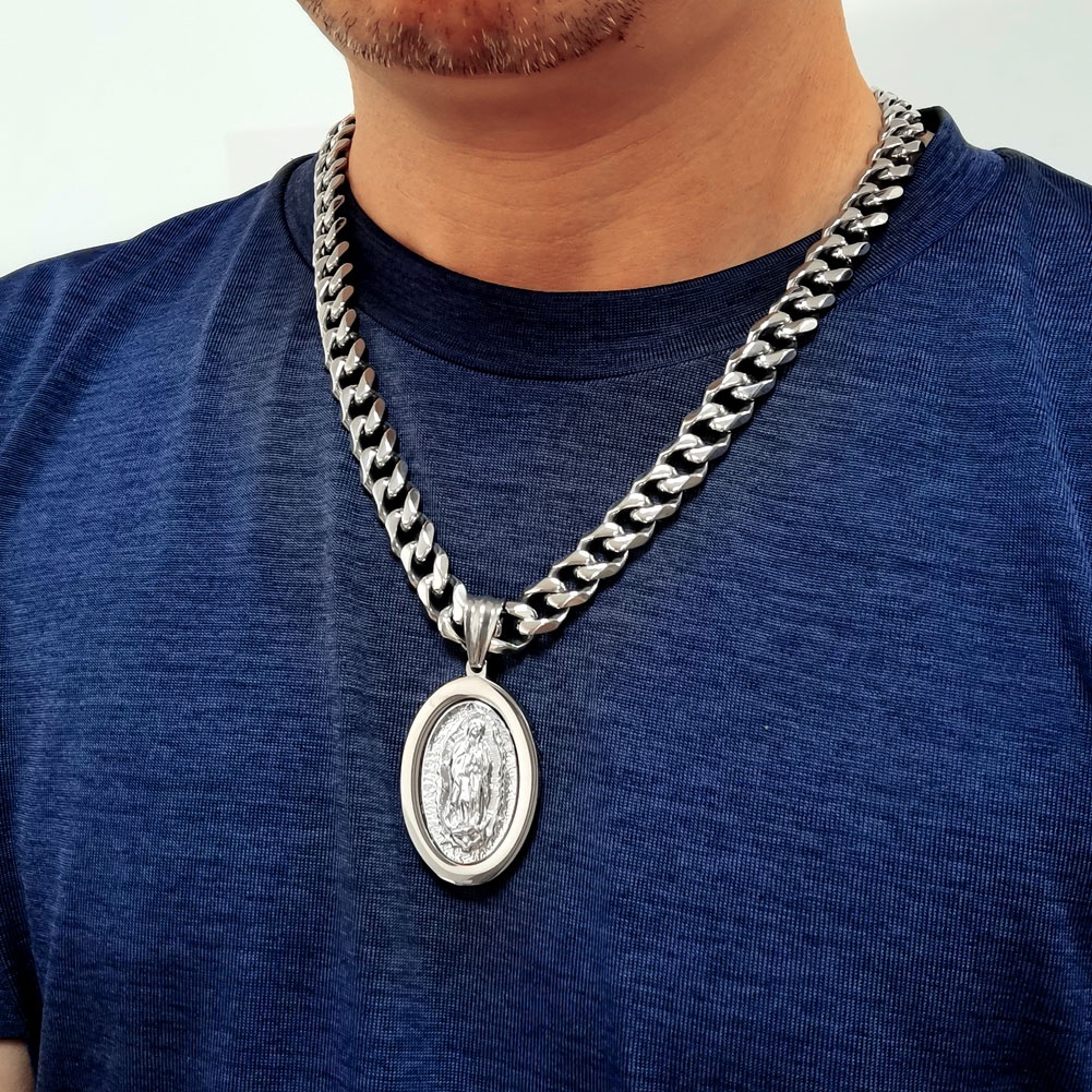 

Virgin mary pendant necklace womens mens All polished 316L Stainless Steel silver tone religious objects