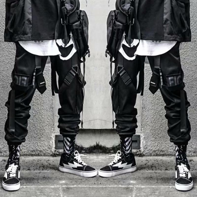 

Men's Pants Streetwear Multi Pockets Harem Cargo Hip Hop Casual Male Track Joggers Trousers Fashion Harajuku Men, Black