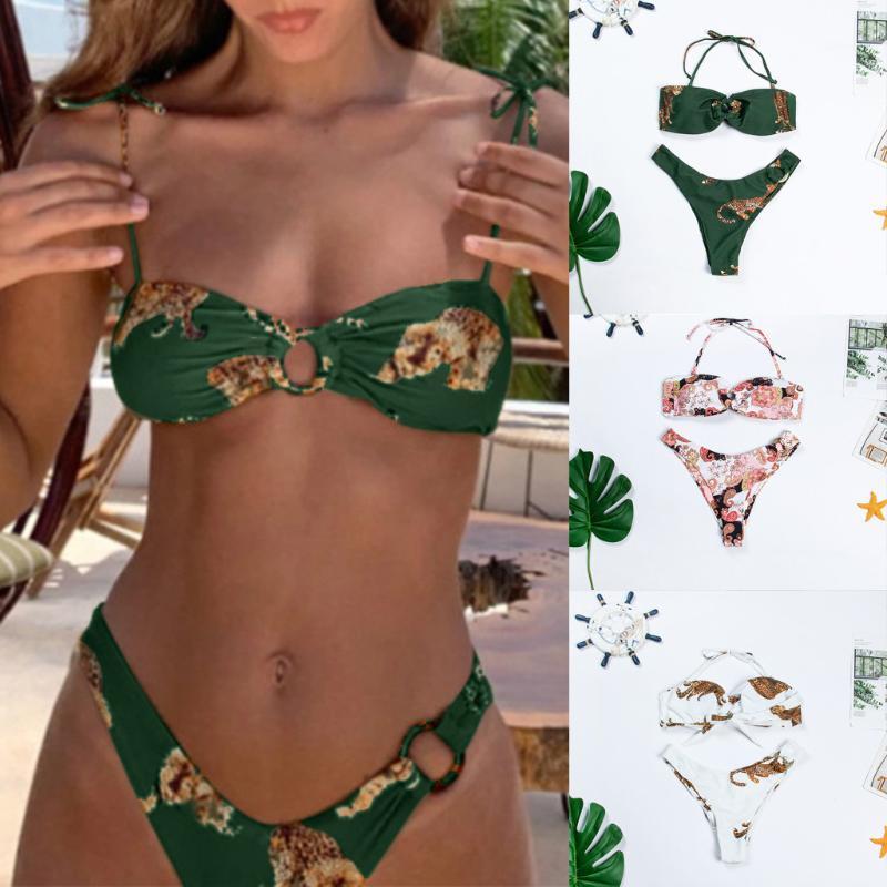 

Women' Swimwear Sexy Bikini 2021 Push Up Women Print Set Halter String Swimsuit Bathing Suit Beachwear Biquini Two Piece, White
