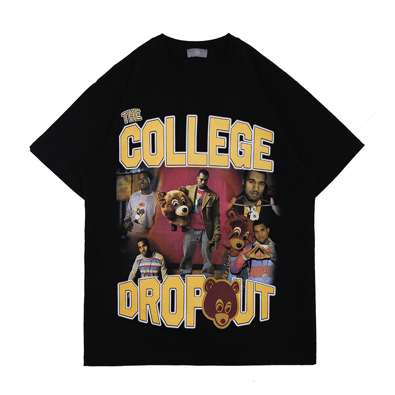 

Men's Tees Kanye West College Dropout t Shirt Women Retro European and American characters printed short-sleeved T-shirts men ins hip-hop fashion loose round neck tops, L need look other product