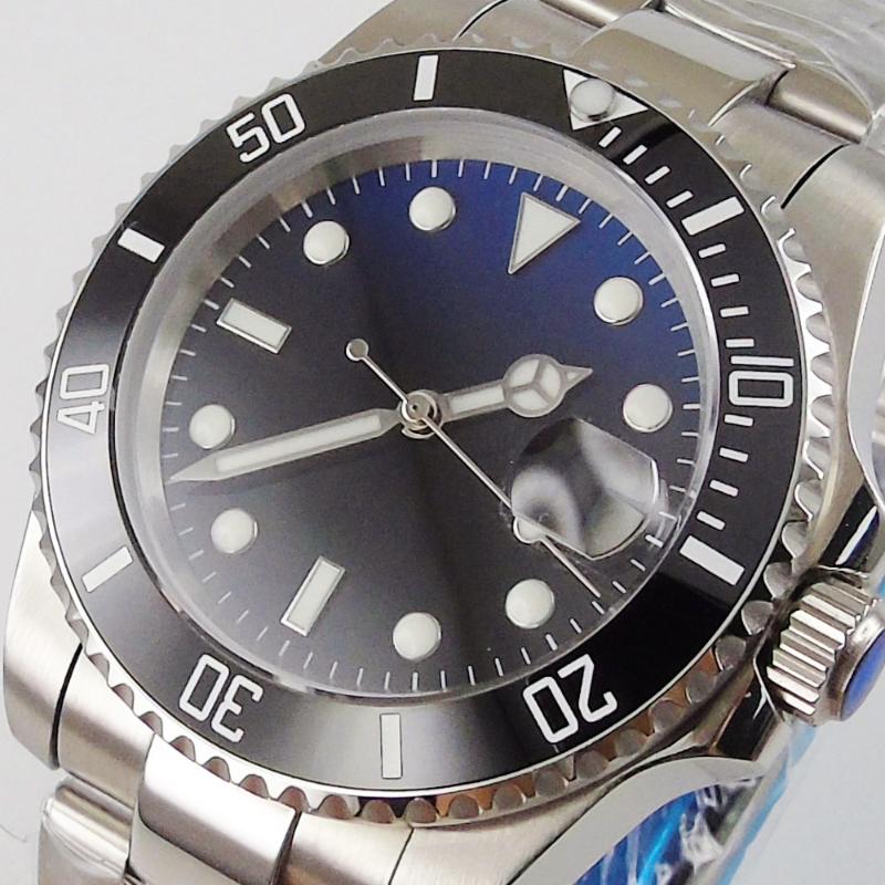 

Wristwatches 40mm Blue Black Sterile Dial Automatic Ceramic Bezel Date Luminous Sapphire Glass NH35 Miyota 8215 MOVEMENT Men's Wristwatch, Glass case back