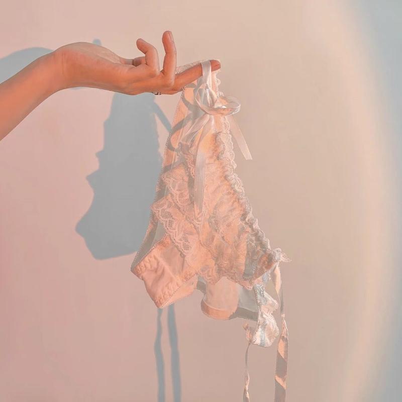 

Women's Panties Light Sexy Pure Desire Lace Up Detachable Layers Tempt Girl Heart Elegant Underwear Puff Soft Waxy
