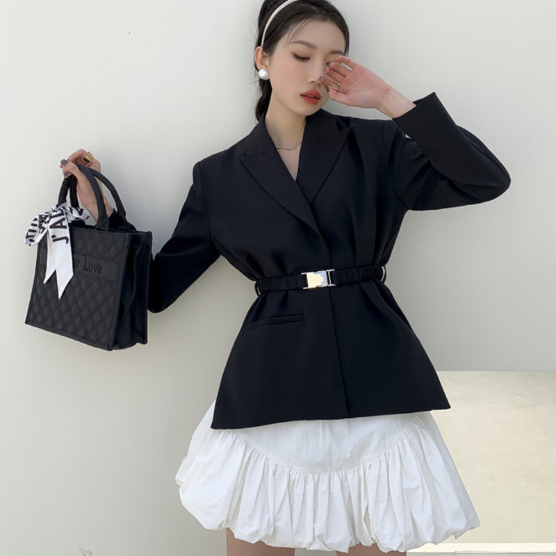 

two piece dress [ewq] vestido de baile com saias laterais, blazer cinto cruzado, preto, chique, cintura alta, roupa escritÃ³rio, conjunto 2 p, White