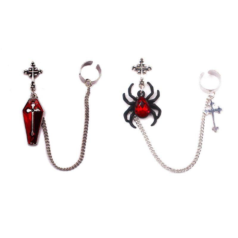 

Dangle & Chandelier 1Pc Gothic Punk Red Spider Cross Coffin Finish Long Chain Ear Cuff Earrings Fashion Jewelry Unisex