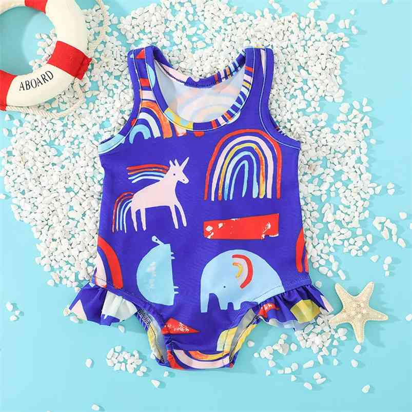 

Infant born Boys Girls Clothes Summer Sleeveless O Neck Print Cartoon Animals Cute Baby Rompers Outfits 210629, Blue