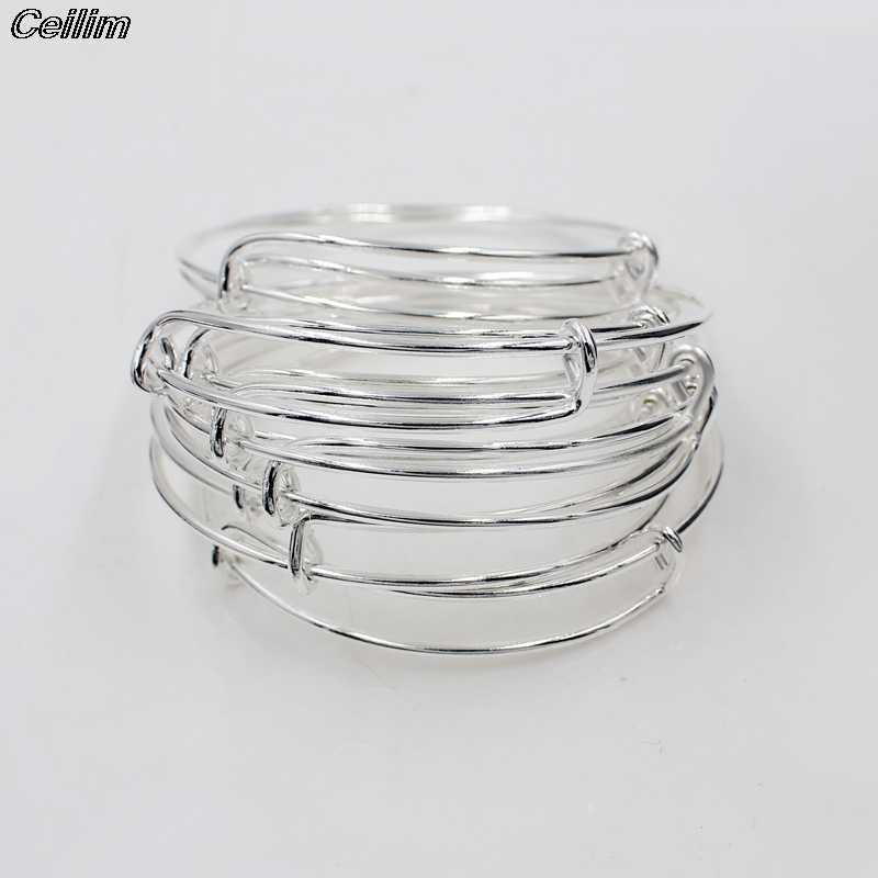 

10pcs Kid Child Silvery Adjustable Wire Wrapped Expandable Bangle Charm Cuff Jewlery Wrist Bracelet 50mm/58mm Q0719