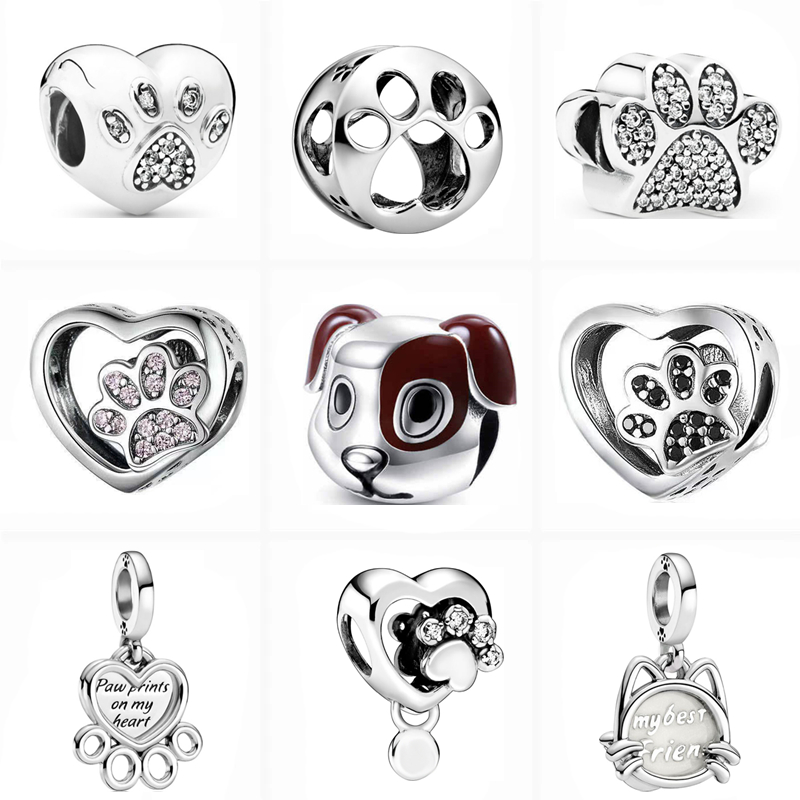 

Silver Color Cute Cartoon Dog Paw Print Pendant Beads Fit Original Pandora Charms Bracelets Trinket Jewelry For Women DIY Making