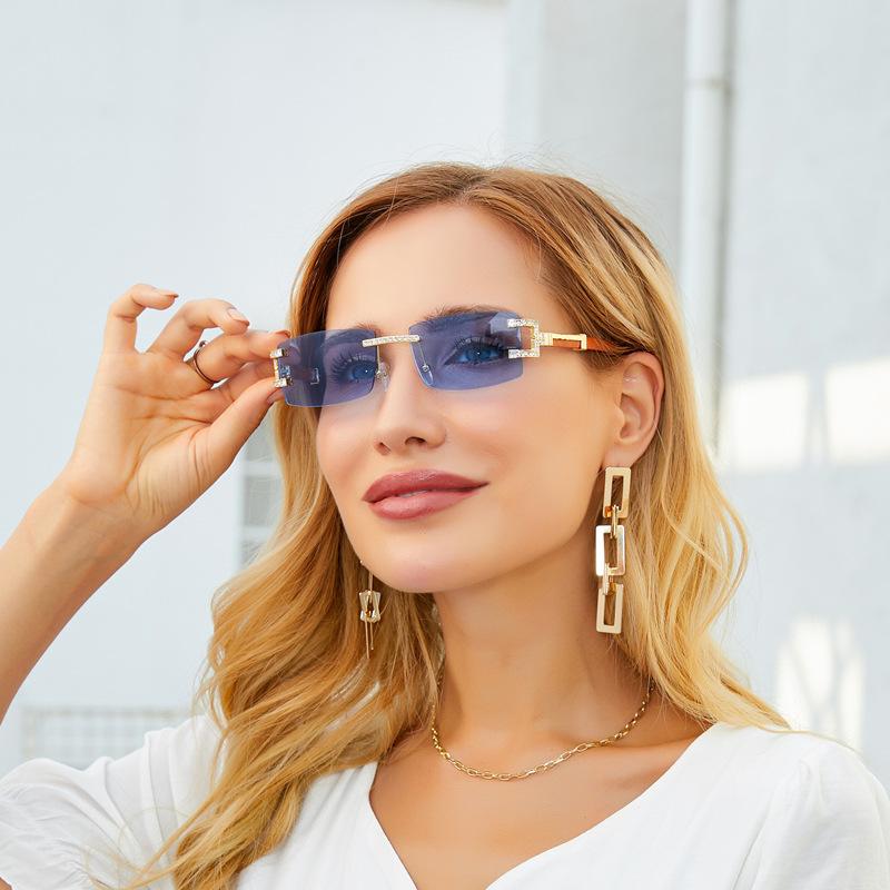 

Sunglasses Retro Imitation Wooden Leg Ladies Fashion Frameless Diamond Men's Trendy Square GlassesSunglasses