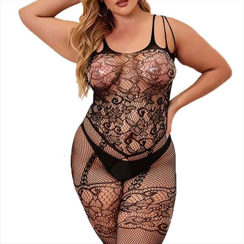 

lingerie plus size women sleepwear stretch hollow out costumes open crotch female flower print underwear slips intimates bodysocks, Black;red
