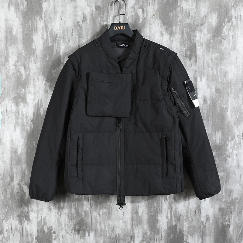

Stone pirate 21fw winter Down Jackets Detachable sleeves with complex functional style Black Warm men's coat