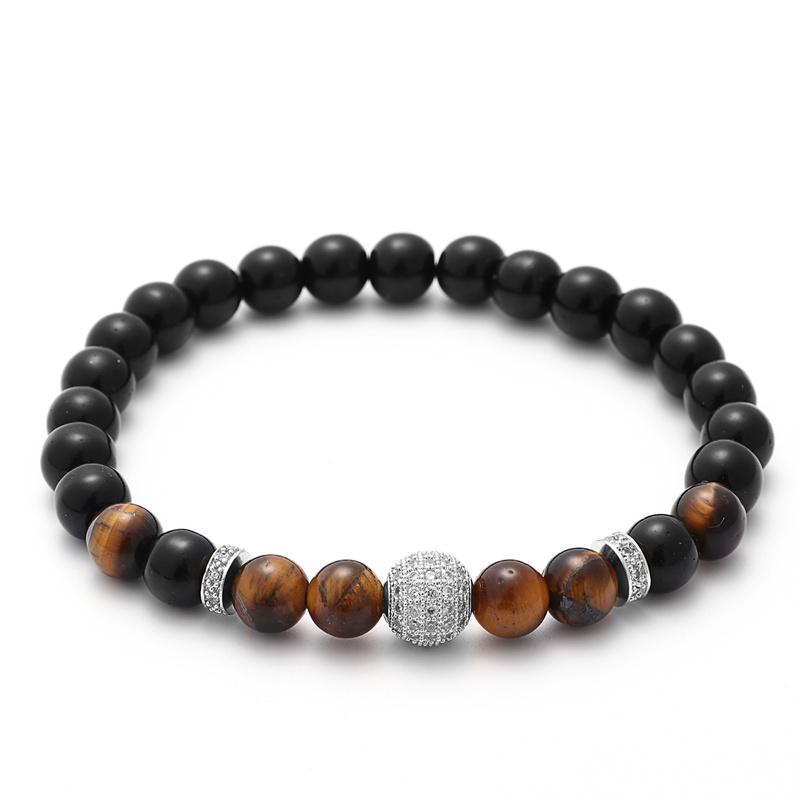 

Beaded, Strands 2021 Trendy Disco Ball Bracelet Men Pave Cubic Zirconia Round Tiger Eye Stone Bead For Jewelry Gift