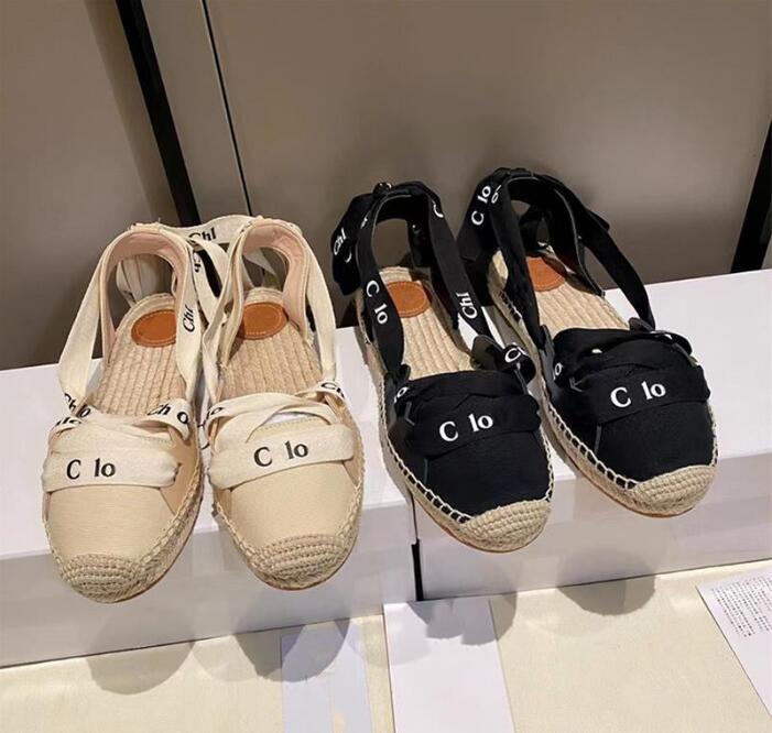 

designer platform casual Sandals summer fashion Alphabet fisherman shoes luxury woman shoe Hemp rope grass woven Baotou sandal loafer size 35-41 08, Black