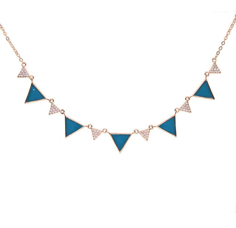 

Turquoises Blue Triangle Cz Triangles Link Chain Choker Statement 2022 Fashion Luxury Women Gift Geometric Classic Necklace Chokers, Golden;silver