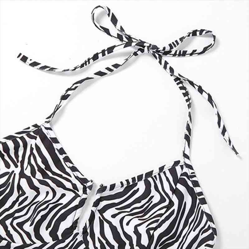 

halter backless bodycon womens tanks crop hollow out zebra stripes camis vest a0nf, White