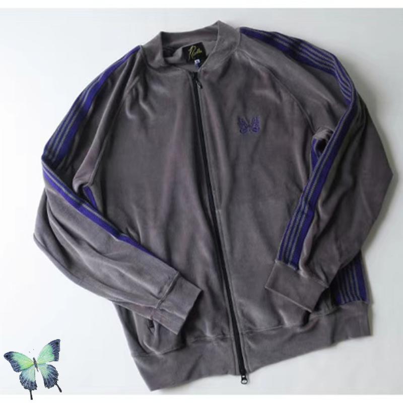 

Men's Jackets Stock NEEDLES Velvet Jacket Men Women High Quality Casual AWGE Embroidery Butterfly Zipper Pants Suit, Black;brown