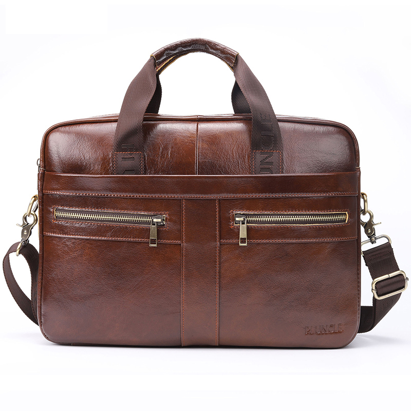 

Men Genuine Leather Laptop Cow Travel Briefcase Crossbody Shoulder Bags, Black