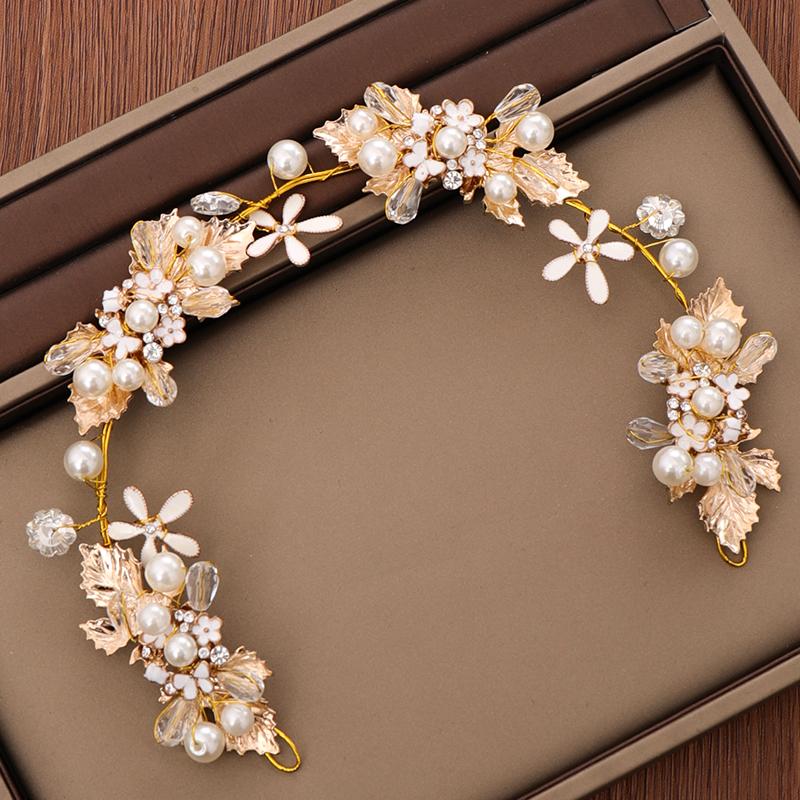 

Hair Clips & Barrettes Bridal Tiara Rhinestone Flower Pearl Headband Accessories For Women Handmade Gold Hairband Headpiece Wedding Jewelry, Golden;silver