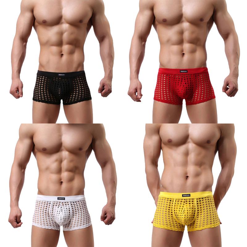 

Underpants Men Fishnet Boxers Briefs Adults Sexy See-through Breathable Low Rise Men' Underwear Bottoms Panties Porno, White