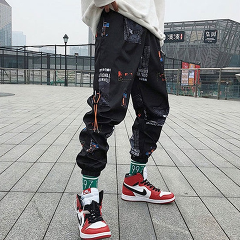

QNPQYX New Harajuku Hip hop Pants Men Loose Joggers Pants with Print Streetwear Sports Harem Pants Clothes Ankle length Casual Trousers, White