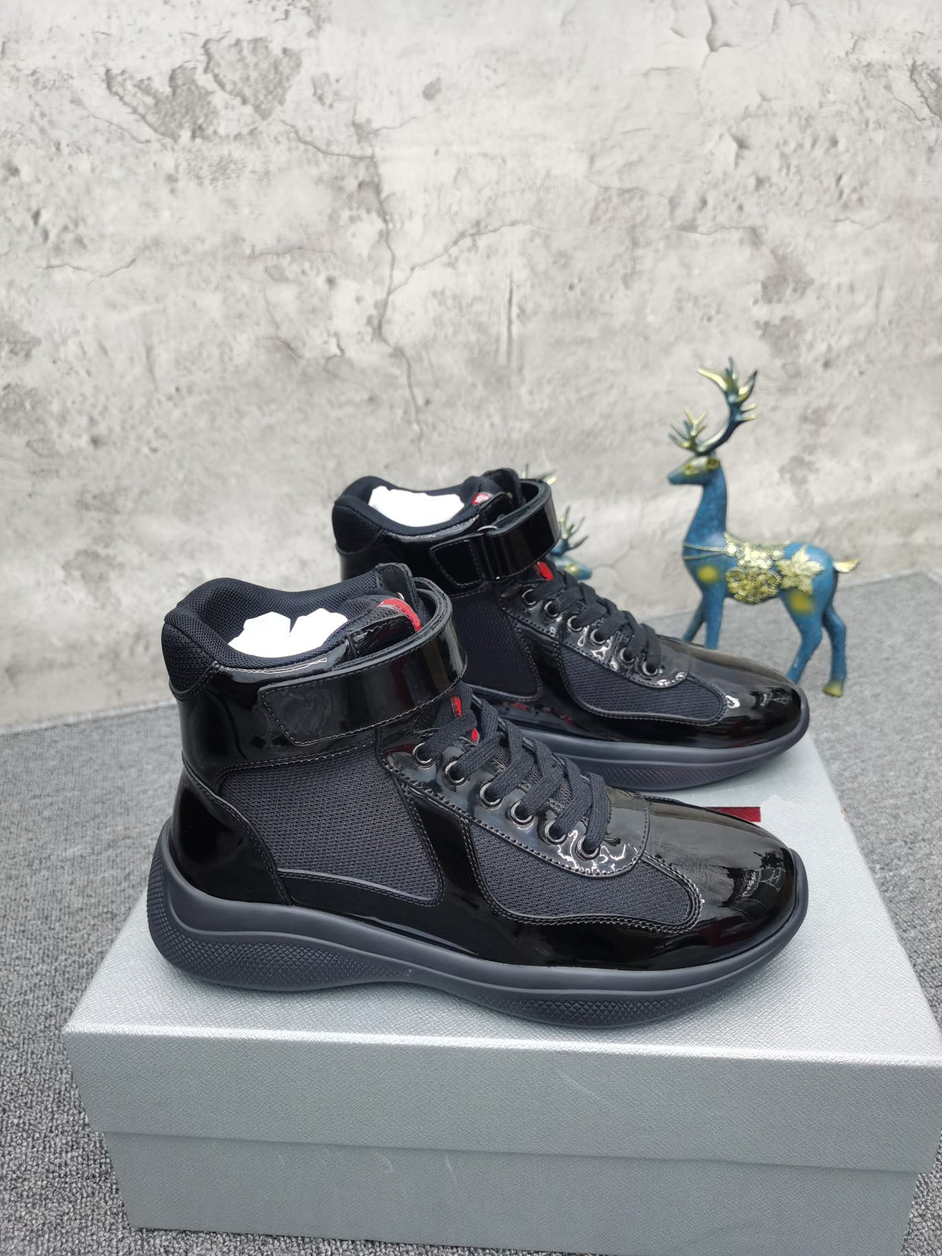 

Americas Cup Sneakers Luxury Designer Men Classics Casual Shoes Patent Leather and Nylon Rubber Sole High-top Sneaker Comfortable Top Quality Size 38-45 A2, Color 7