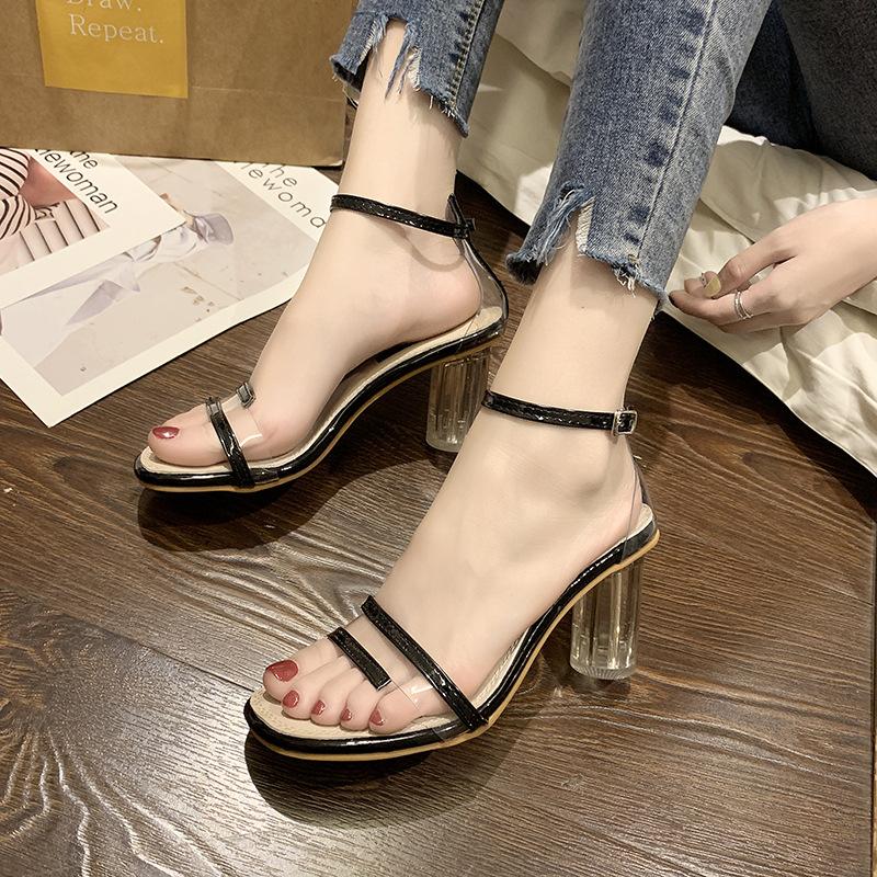 

Summer Transparent Round High Heels Sandals Women Shoes Woman Cover Buckle Strap Sandales Patchwork Clear Sandalias Dress, Beige