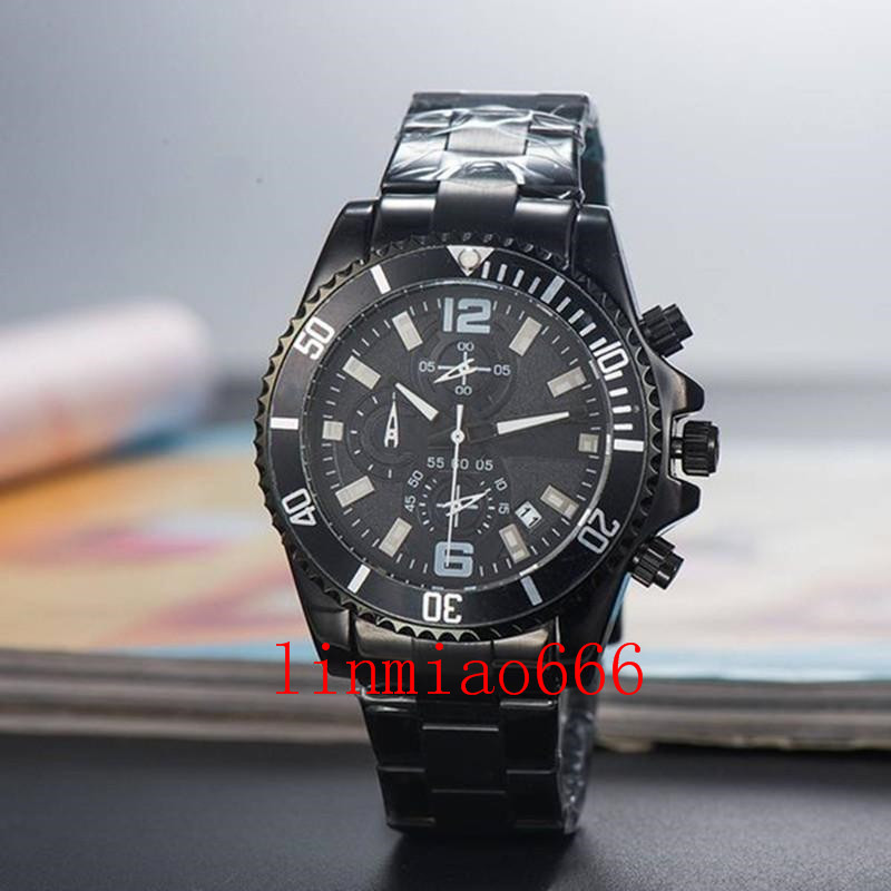 

high-quality fashion men's luxury quartz watch, black dial, stainless steel strap, Slivery;brown