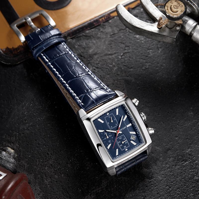 

Wristwatches MEGIR Creative Men Watch Top Chronograph Quartz Watches Clock Male Leather Sport Army Military, Silverblack