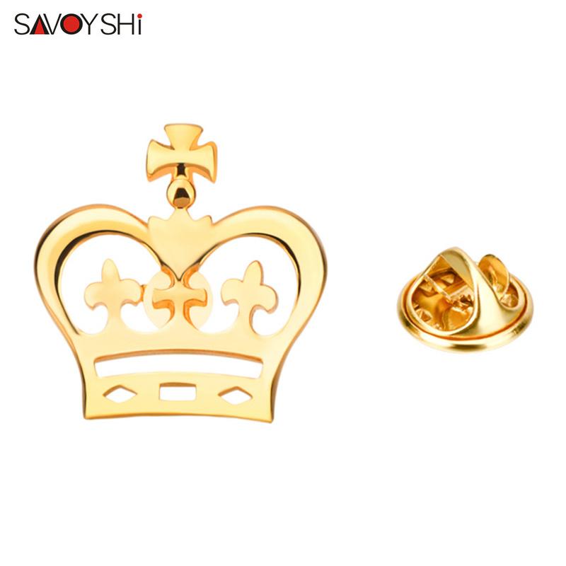 

Pins, Brooches SAVOYSHI British Style Fashion Gold Brooch Hat Pin For Men Crown Badge Suit Shirt Collar Accessories, Gray