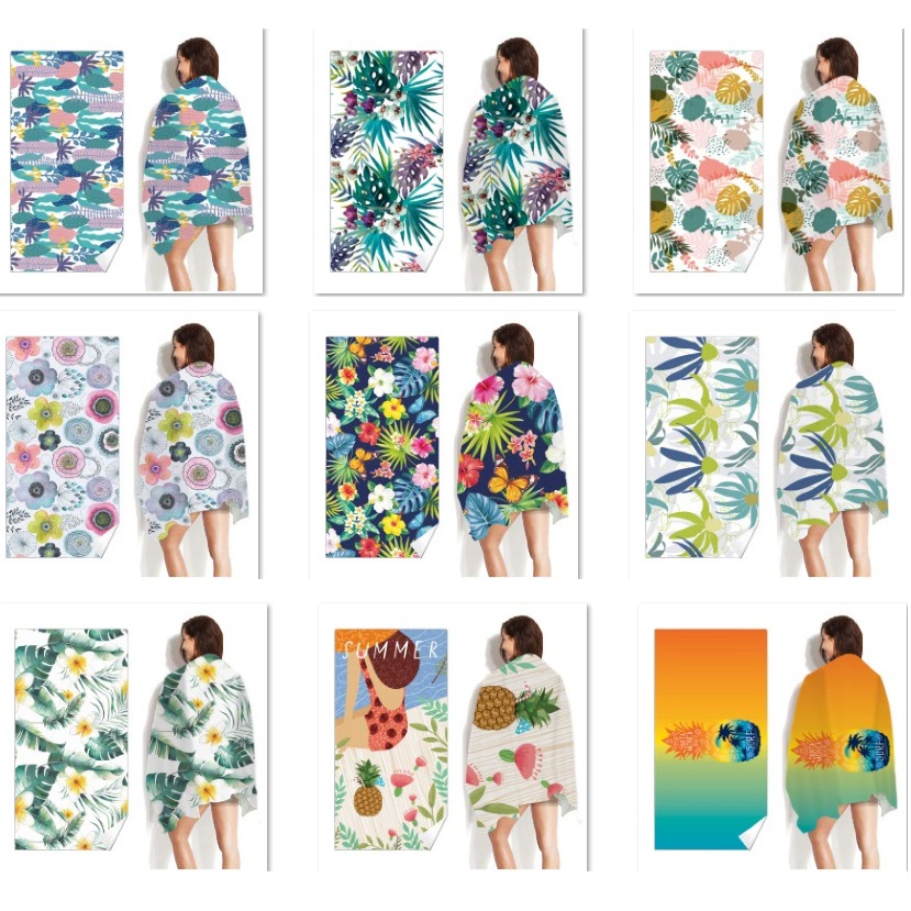 

Wholesale Rectangle Towels Plant Leaf Leaves Flowers ummer Fruit Beach Towel for Sea Swimming Bath Shower Shawls Picnic Sitting, As picture