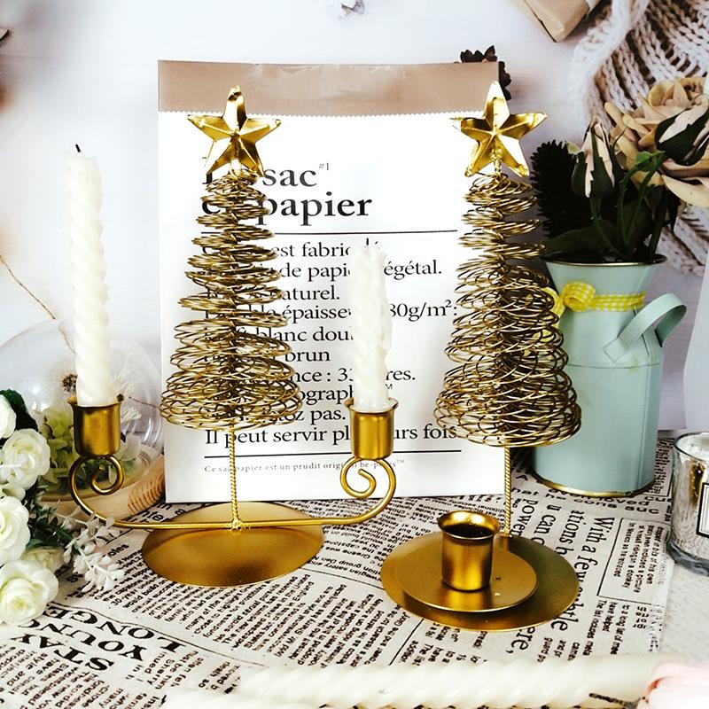 

Candle Holders Christmas Tree Candlestick Vintage European Style Golden Festival Decorations Household Party Arrangement Tabletop Holder