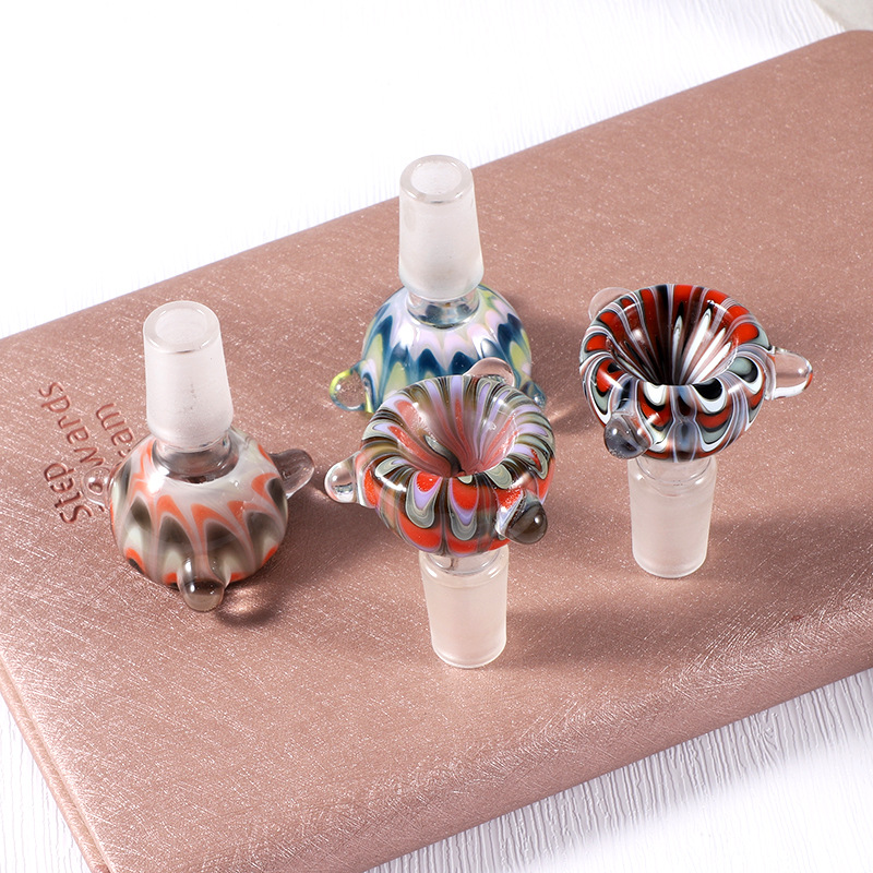 

Colorful Round Thick Glass Tobacco Bowl 14mm Male Pipe Slide Bowls Joint Oil Burner Handle For Hookah Bong Water Smoking Pipes Tools Accessories Dab Rigs