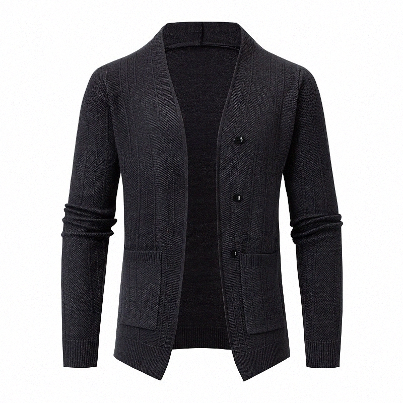Men's Cardigan Pull Pocket Bouton de poche avant Couleur Solide Couleur à manches longues Cardigans Cardigans Campan Couche Équipe Spring Black K