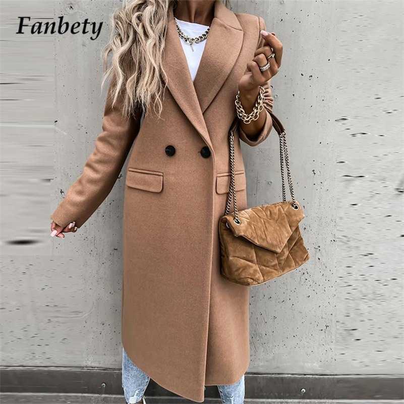 

Women Autumn Winter Long Suit Collar Woolen Coats Fashion Elegant Solid Buttoned Overcoat Casual Vintage Long Sleeve Warm Jacket 211018, 06 khaki