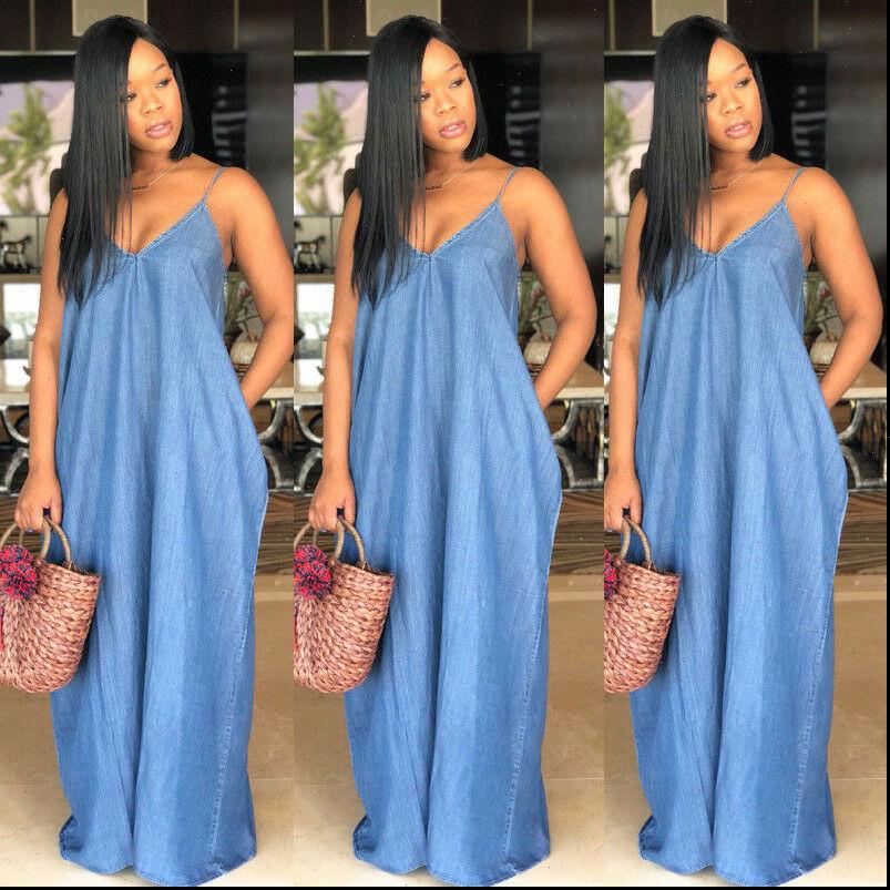 

boho backless baggy denim women dresses jeans maxi loose strapless vestidos plus size s xxxl, Black;gray