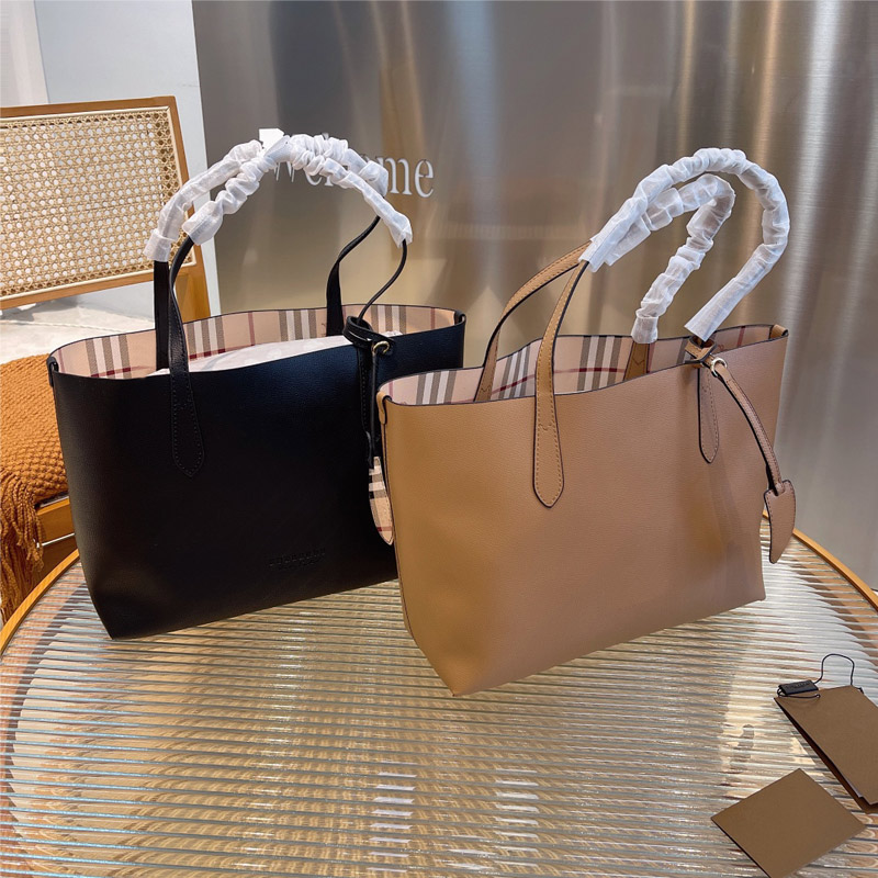 

32cm Large Women Tote Bag Handbag Stripes Checkered Shopping Bag Cowhide Leather B Shoulder Bags Two Piece Set High Quality Large-Capacity Package