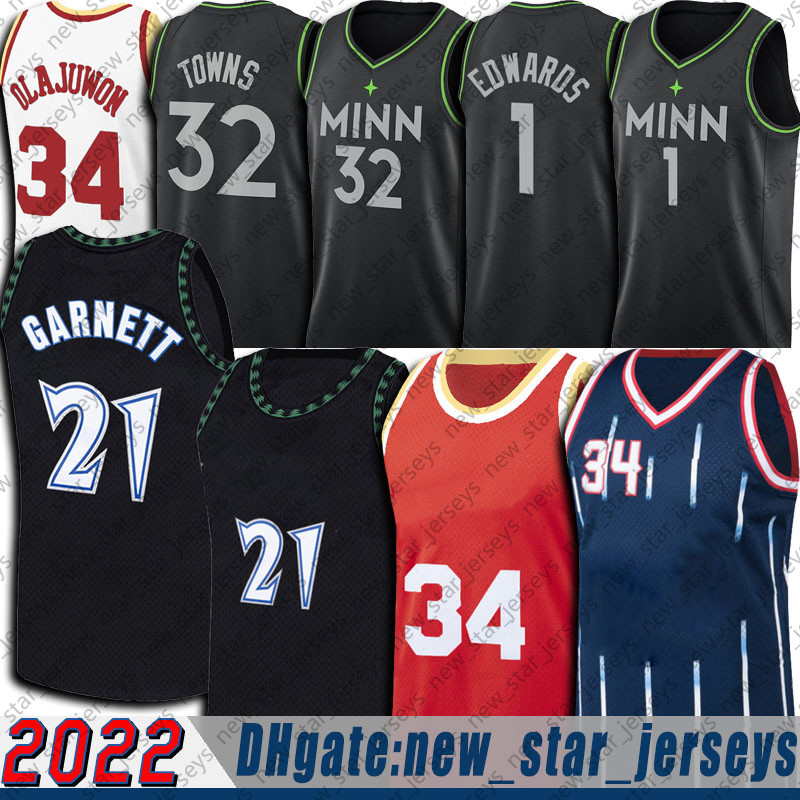 

Throwback Kevin 21 Garnett Hakeem 34 Olajuwon Jersey Basketball Karl-Anthony Jerseys Towns Edwards 2022, Retro jersey