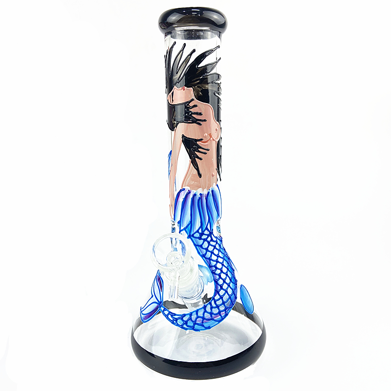 

Glass Bong Smoking Water Pipe Hookah 11 inch Mermaid Colored Drawing Percolator Diffused Shisha Bongs Filter Beaker Bubbler W/ ICE Catcher Hookahs