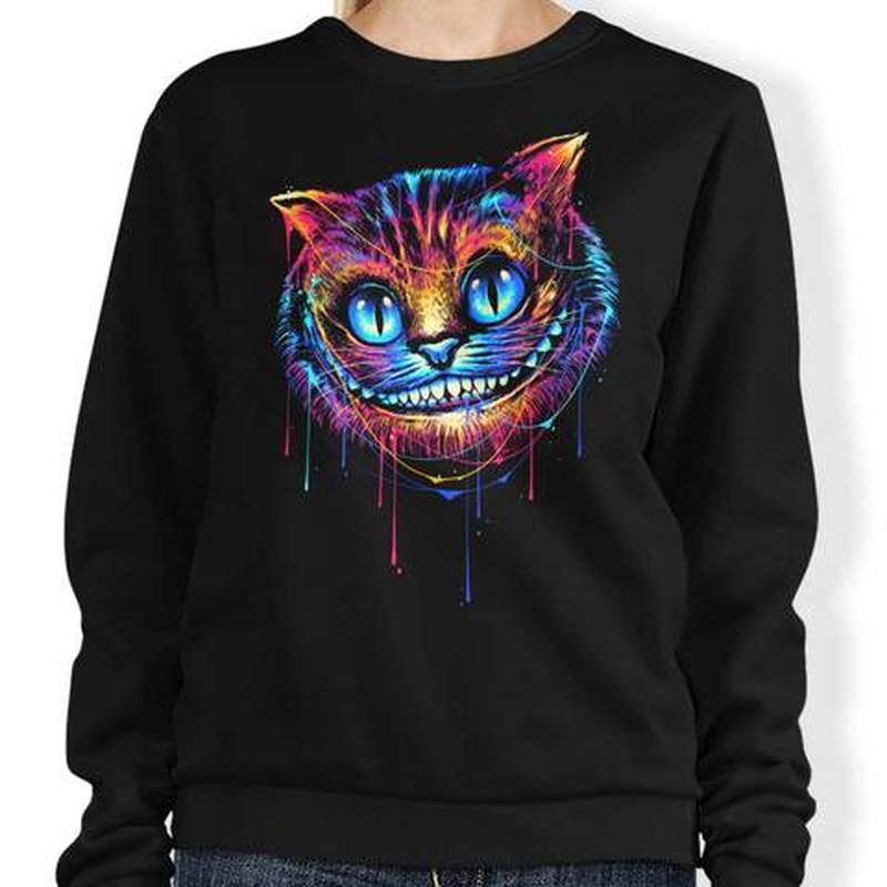 

Color cat pattern men's hoodless sweater 3D printing visual impact top punk goth round neck high-quality hoodless sweater, Black