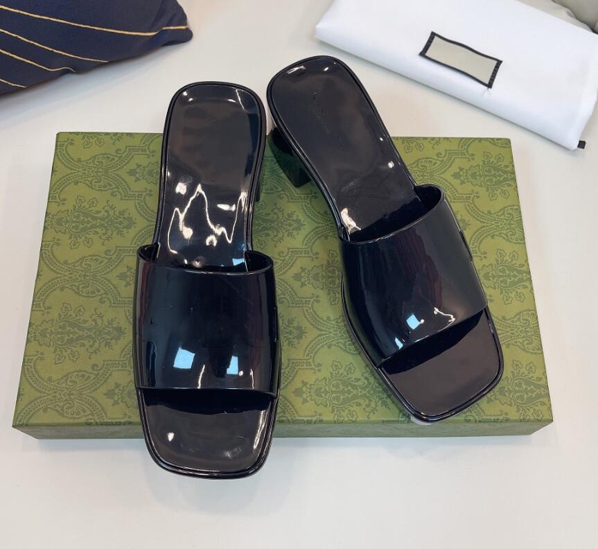 

Woman Pretty Slipper Fashion Lady Sandals Beach Thick Bottom Jelly Candy Color Loafer Sell Well Slippers Platform Scuffs Alphabet Rubber Hig, Black