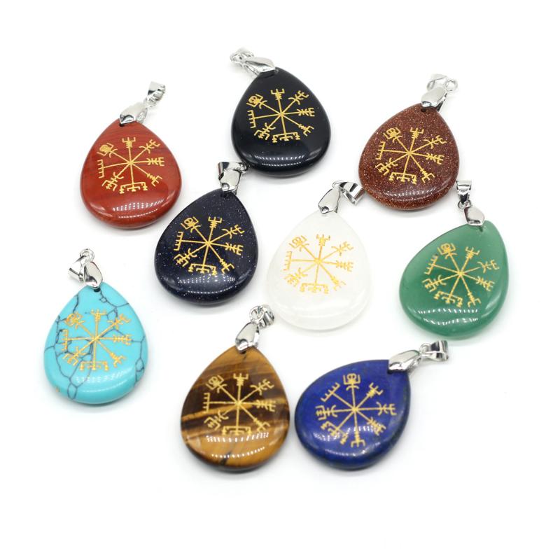 

Charms Healing Chakra Stone Pendant Drop Shape For DIY Necklace Jewelry Simple Pattern Decoration 25x35mm, Bronze;silver