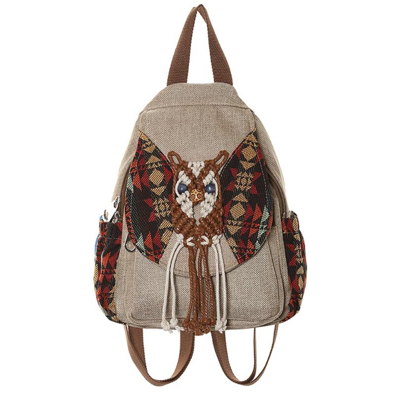 

Backpack Geometrical Print Canvas Rucksack Retro Forest Trees Printed Female School Bookbag Embossed Daypack All-match Bag, Khaki