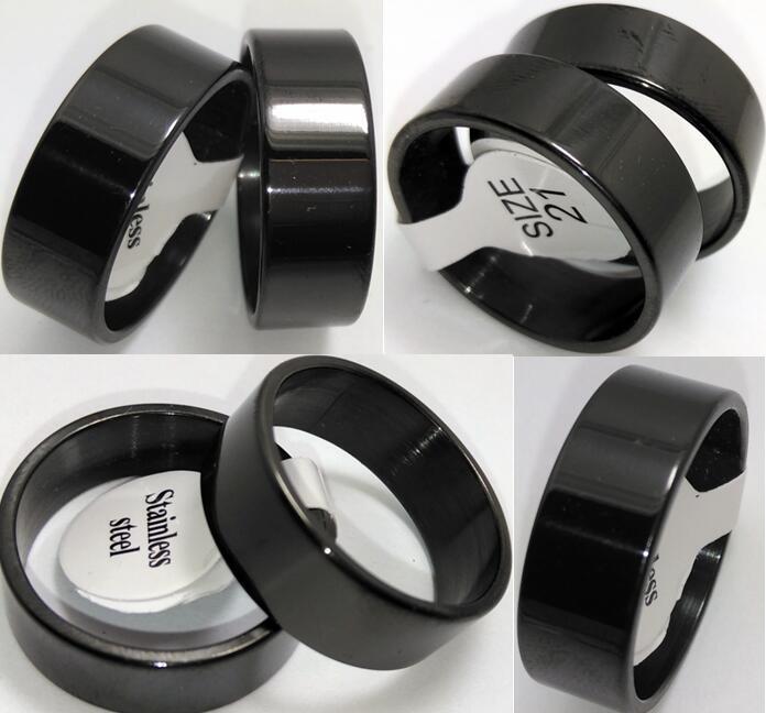 

Bulk lot 100pcs Polished Black Plain Stainless Steel Rings 8mm Men's Fashion Jewelry Classic finger ring
