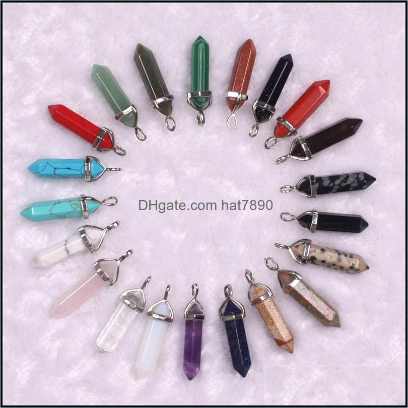 

Charms Jewelry Findings & Components High Quality Nice Wholesale 100Pcs/Lot Mixed Gemstone Crystals Beads Hexagon Stone Pendant T2C363 Drop