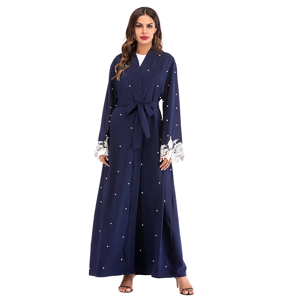 

Arab Muslim Abaya Dress Moroccan Kaftan Caftan Jubah Lace Beading Lace-up Abayas Women Islamic Clothing Long Robe Hijab Jubah