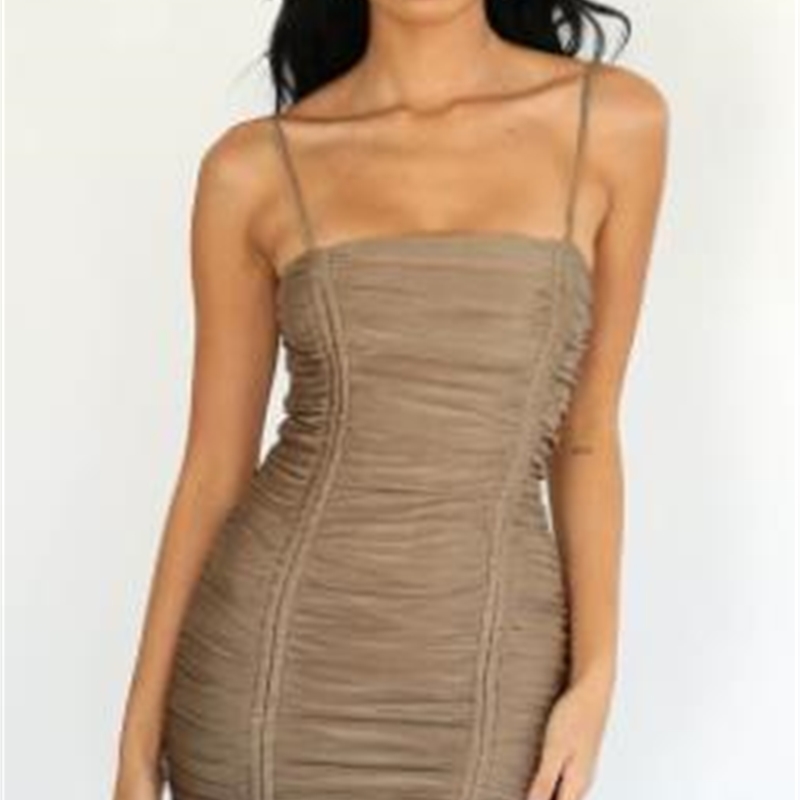 

Sexy Bodycon Dress Summer Spaghetti Strap Mini Slim Dresses Clothes Women Solid Color Dropped Ruched Clothing, Black;gray