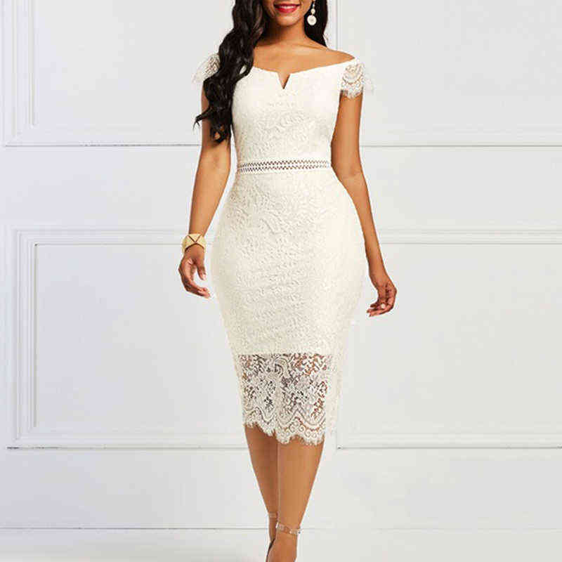 

Sexy Women Dress Lace Hollow Backless Elegant Party Chic Retro Dress Black White Lace Dresses New 2021 New G1223, White d