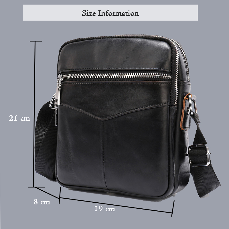 

Messenger Bags Small Men Genuine Leather Male Double Zipper Shoulder for Mini Pad Casual Phone Crossbody, Black