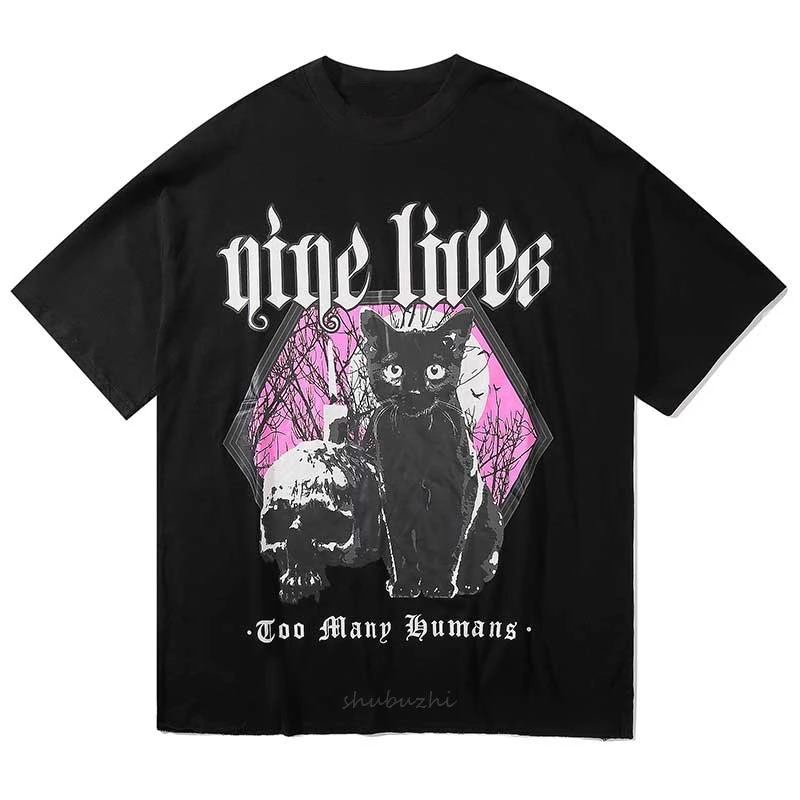 

UNSETTLE Harajuku T-shirts Summer Men/Women Hip Hop Gothic Funny Print cat Tshirt Streetwear t shirt Short Sleeve Tee Top, White